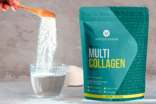 Vista 2 de Antler Farms - Polvo de proteína de colágeno múltiple - 5 tipos (I, II, III, V y X) Péptidos de colágeno hidrolizados 100% puros para hombres