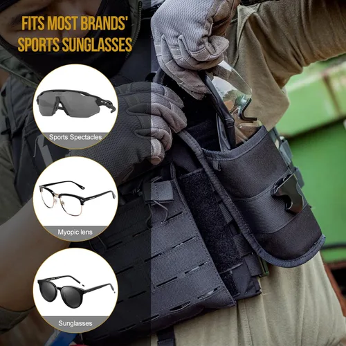 Vista 3 de OneTigris MOLLE Estuche para lentes con hebilla rígida para gafas de sol, caja de almacenamiento de nailon 1000D (negro)