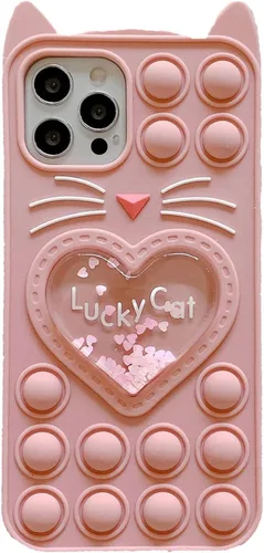 Vista 10 de Pop Case para iPhone 12/12 Pro, Funda de silicona con burbujas de gato negro afortunado de dibujos animados, brillo, estrellas, burbujas de arena