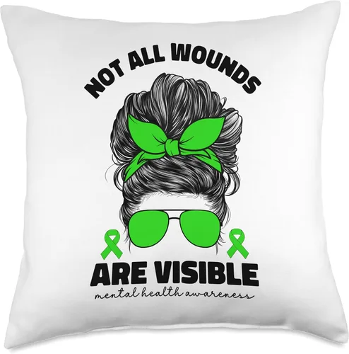 Vista 4 de Not All Wounds Are Visible Mental Health Awareness Advocate Throw Pillow