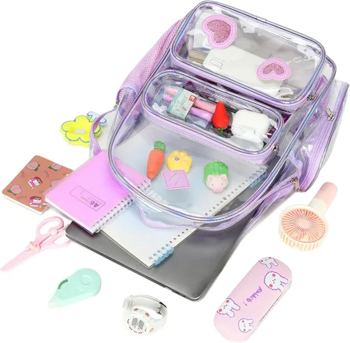 Vista 119 de CAMTOP Mochila transparente resistente y transparente para estudiantes, escuela, trabajo, festival, viajes, deportes, Beige, Mediana, Camtop Mochila