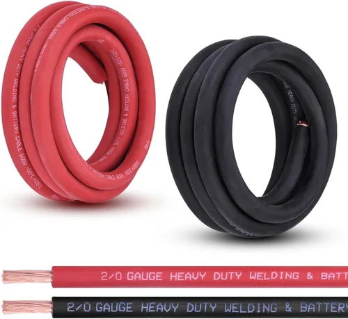 Vista 19 de Cable de batería calibre 1/0, 10 pies rojo + 10 pies negro, 1/0 AWG, alambre de cobre puro, cable de soldadura, para automotriz, batería, solar
