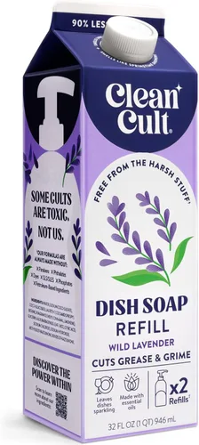 Vista 15 de Cleancult Repuesto líquido de jabón para platos (32 onzas, 1 unidad) – Poder de limpieza a base de plantas – Jabón para platos que corta la grasa