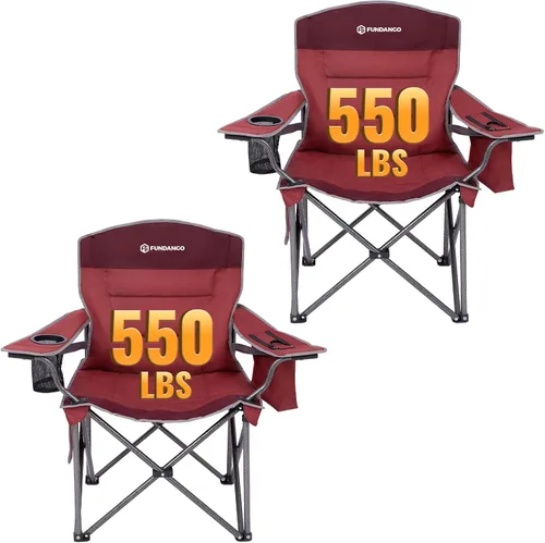 Vista 13 de FUNDANGO Silla de campamento de gran tamaño para adultos, silla de césped plegable portátil de servicio pesado con asiento y respaldo acolchados