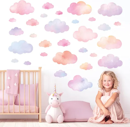 Vista 10 de DECOWALL 17 calcomanías de pared pequeñas de acuarela azul nube (DS4-8030)