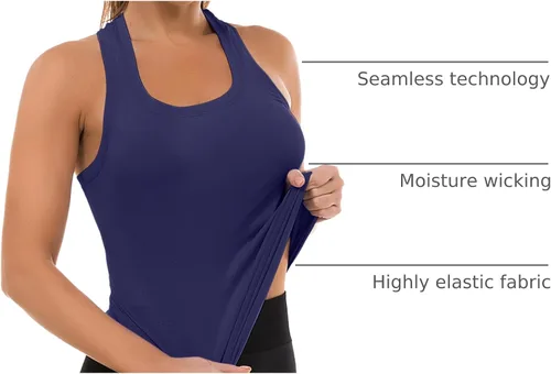 Vista 98 de MathCat Camisetas de entrenamiento para mujer, sin costuras, básicas, sin mangas, con espalda cruzada, atlética, yoga, correr, uso diario