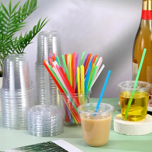Vista 2 de Ziliny - Paquete de 50 vasos de plástico de 12 onzas con tapas, pajitas