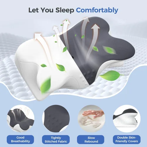 Vista 5 de Almohada cervical para aliviar el dolor de cuello, almohada cervical de espuma viscoelástica para dormir, almohada ortopédica de apoyo