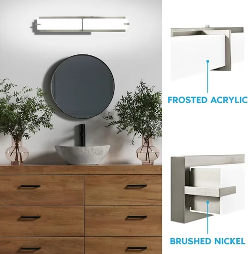 Vista 6 de LUXRITE Luces LED de tocador de 24 pulgadas de níquel cepillado para baño, 3CCT seleccionables, 3000K, 4000K, 5000K, barra de luz moderna sobre