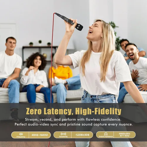 Vista 5 de Micrófono Dinámico - Micrófono Vocal Profesional para Cantar - Micrófono de Mano con Cable con Cable de Audio XLR de 16 ft a 1/4" - Micrófono
