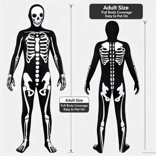 Vista 5 de Disfraz Zentai de esqueleto con capucha de Halloween, elástico, de elastano, cuerpo completo, para cosplay, fiesta, carnaval