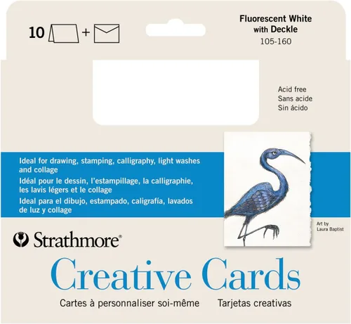 Vista 5 de Strathmore Tarjetas creativas, color blanco fluorescente con borde cubierto, 5 x 6.875 pulgadas, paquete de 10 sobres incluidos, tarjetas