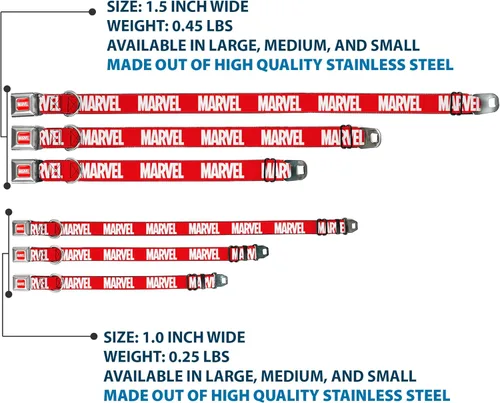 Vista 3 de Buckle-Down Collar de perro hebilla de cinturón de seguridad Marvel Red Brick Logo Rojo Blanco 9 a 15 pulgadas 1.0 pulgadas de ancho, multicolor