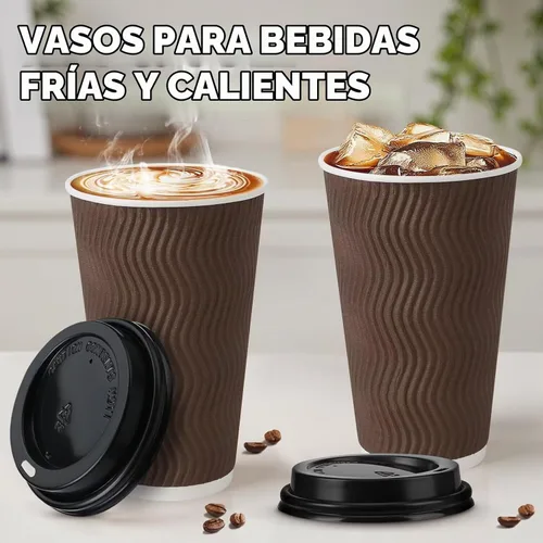 Vista 7 de Tazas de café de papel desechables aisladas de 16 onzas con tapas Marrón