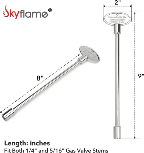 Vista 3 de Skyflame Kit de válvula de llave de gas recta de 3/4 pulgadas para chimenea con brida, llave de 3 pulgadas y 8 pulgadas, cromada