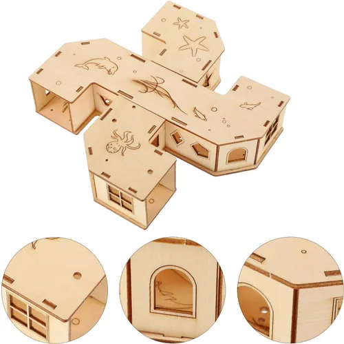 Vista 5 de Hamster Tunnel Labyrinth House- Juguete de laberinto de hámster de madera, juguete para hacer ejercicio de túnel de mascotas, casa creativa