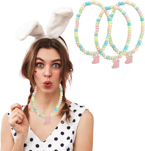 Vista 5 de Collar de caramelo de conejo de Pascua, masticables multicolor con sabor a frutas para recuerdos de fiesta