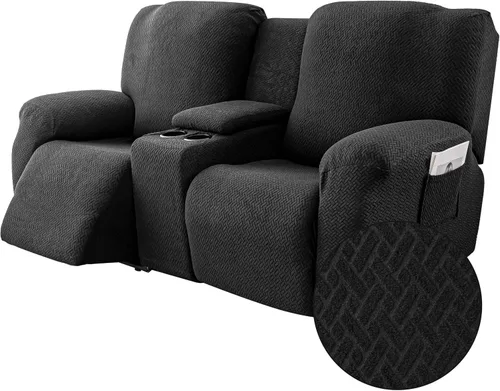 Vista 32 de Genina Funda para Silla Reclinable, Fundas Elásticas para Sillas Reclinables, Fundas para Sofá Reclinable con Rayas Jacquard, Fundas para Sofá