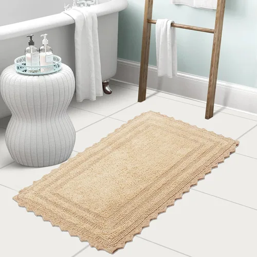 Vista 2 de TreeWool - Alfombras de baño con borde de ganchillo reversible en algodón de felpa (paquete de 2)