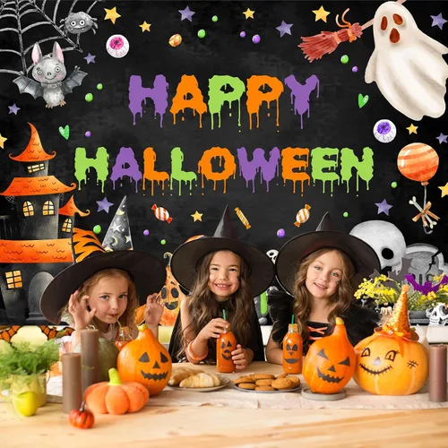 Vista 2 de Avezano Telón de fondo de Halloween espeluznante para fiesta de fantasmas para niños, decoración de Halloween, cumpleaños, baby shower, 7 x 5 pies