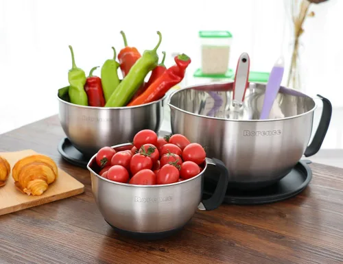 Vista 7 de Boles con boquilla antigoteo, antiderrapante, de acero inoxidable, con mango y tapa. Set de 3 unidades., Negro Non-Slip Silicone Base,Precision