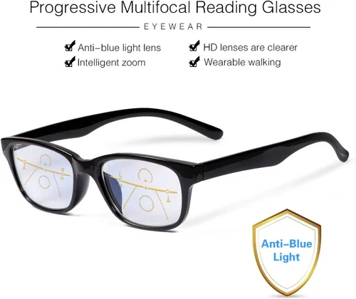 Vista 5 de Gafas de lectura multifocales progresivas, sin línea, multifoco, bloqueo de luz azul, lectores de computadora, gafas antirreflejos