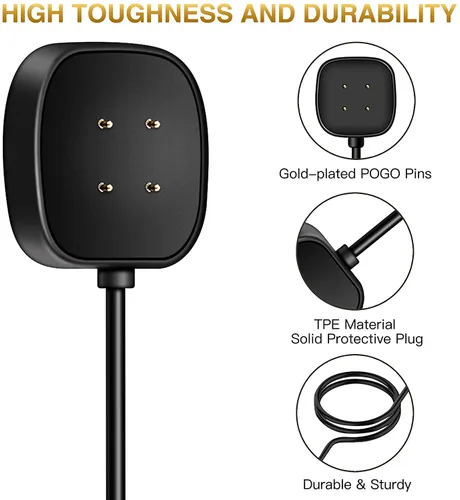 Vista 2 de Cable Cargador Compatible con Reloj Inteligente Fitbit Versa 4 / Sense/Versa 3 / Sense 2, Cable Soporte Base Cuna de Carga USB de Repuesto (3.3 pies)