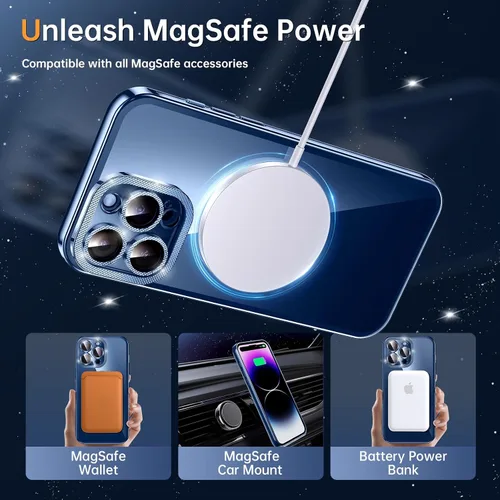 Vista 5 de Funda para iPhone 15 Pro Max con protector de lente de cámara integrado [diseño único de textura de diamante] [magnético superfuerte] Funda delgada
