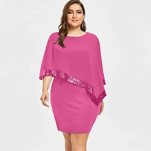 Vista 2 de SequinDressfor Women Plus Size Cold Shoulder Asymmetric Chiffon Strapless Sequins Dress Christmas Party Dress