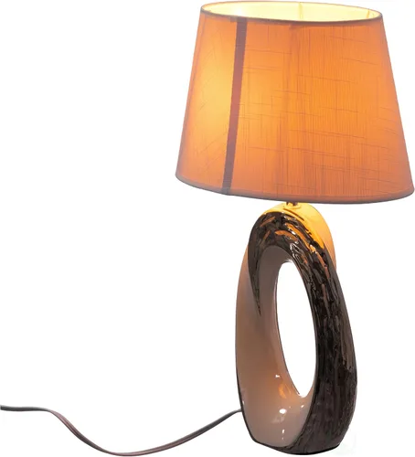Vista 3 de Quickway Imports Lámparas de mesa de diseño, lámpara de mesa decorativa de cerámica de 19 pulgadas, con soporte ovalado plateado y blanco y pantalla