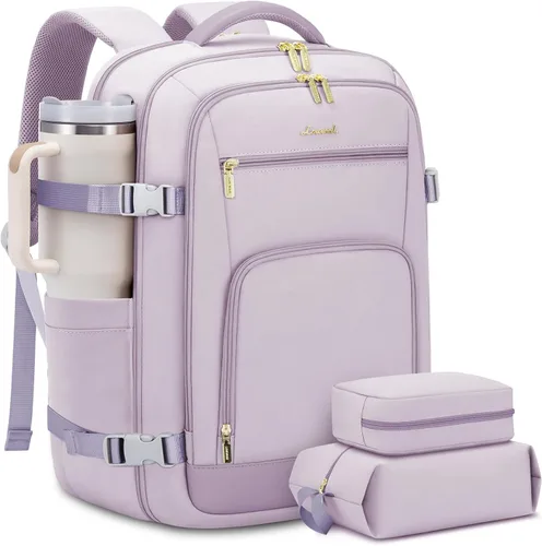 Vista 34 de LOVEVOOK Mochila de viaje para mujer y hombre, Beige, Mochilas de viaje