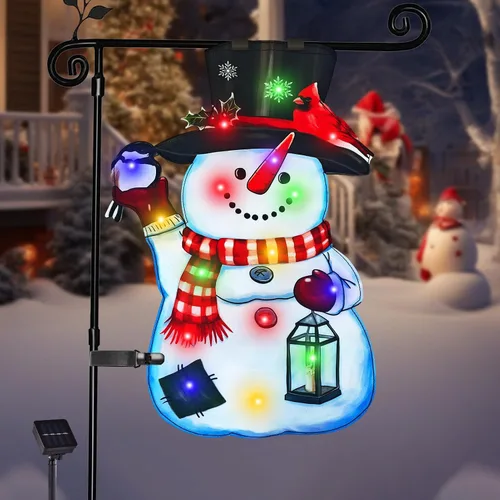 Vista 7 de Bandera de jardín de Navidad iluminada de 12 x 18 pulgadas, 8 modos de doble cara, decoración solar de Navidad LED para exteriores, decoraciones