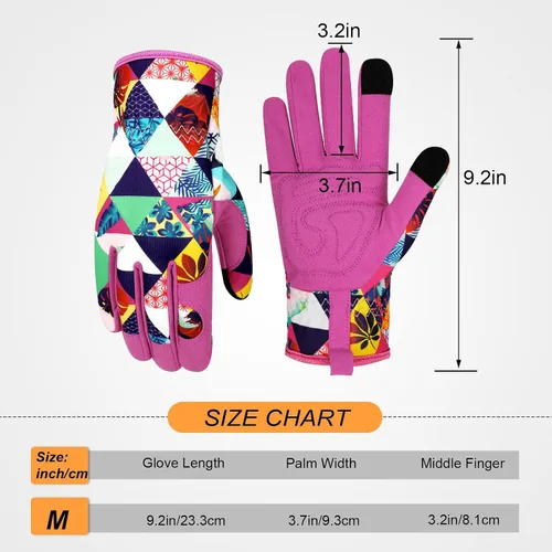 Vista 2 de Guantes de jardinería de cuero para mujer, guantes de jardín a prueba de espinas, diseño de pantalla táctil, guantes de trabajo resistentes