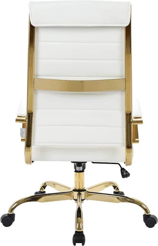 Vista 7 de LeisureMod Silla de oficina moderna de cuero con respaldo alto, silla de escritorio ejecutiva giratoria y ajustable con marco dorado, diseño Blanco