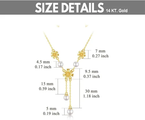Vista 4 de SISGEM Collar de girasol de oro macizo de 14 quilates para mujer collar de oro con forma de Y collar de Lariat cumpleaños aniversario día