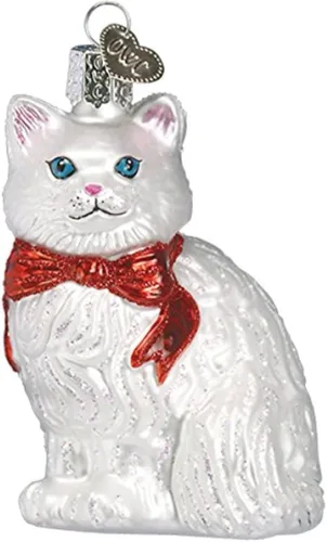 Vista 16 de Old World Christmas - Adorno de gato calico de vidrio soplado para árbol de Navidad, decoración festiva hecha a mano, colección de gatos