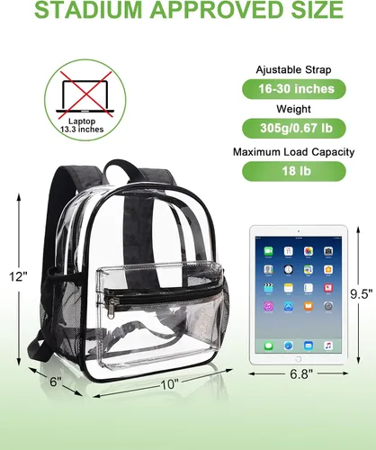 Vista 3 de MAY TREE Clear Backpack for Stadium Events, 12x11x6 Inches Stadium Approved 0.4MM PVC Clear Bag with Padded Straps for Concerts, Festivals