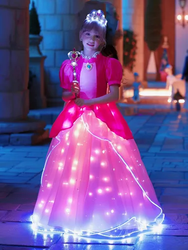 Vista 4 de Disfraz de princesa para niñas, vestido iluminado para Halloween, carnaval, cosplay, fiesta de cumpleaños