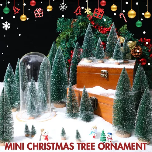Vista 7 de Geetery 25 piezas de mini árboles de Navidad, árboles artificiales de pincel de botella con base de madera, árbol de Navidad de sisal de pueblo