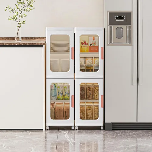 Vista 2 de CXCJAI Armario estrecho con puertas y estantes, organizador de cocina alto y delgado con estante ajustable, armario de papel higiénico de lino de 2