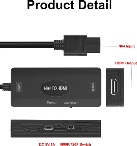 Vista 5 de WUKUR Adaptador de convertidor N64 a HDMI compatible con conversión 16 943 compatible con Nintendo 64Game CubeSNES Gamecube adaptador HDMI