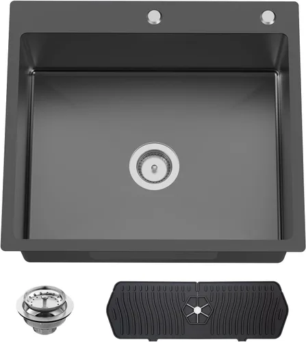 Vista 8 de Fregadero Negro de Cocina y Bar, Fregadero de Cocina de Acero Inoxidable de 15 x 17 Pulgadas para Empotrar, Fregadero de Bar Moderno de Un Solo