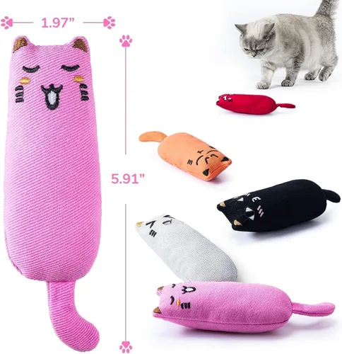Vista 6 de Legendog - 5 piezas de juguete para gatos, masticable, resistente a mordeduras, diseño de gato, rellenos Varios