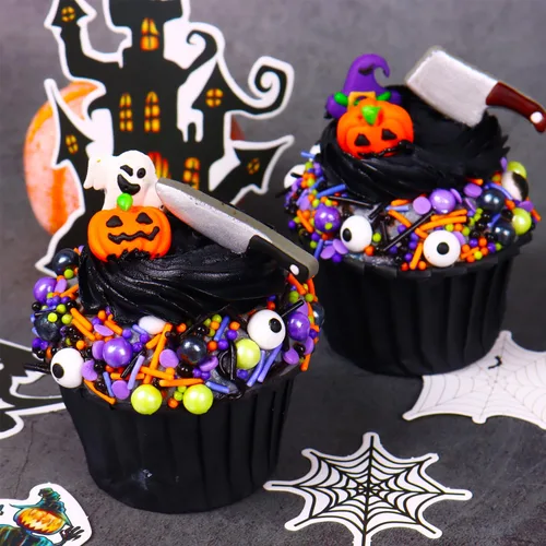 Vista 3 de Chispas de Halloween para decorar pasteles 7 onzas, chispas de ojo para fiesta de Halloween, chispas de perlas de azúcar para decorar cupcakes