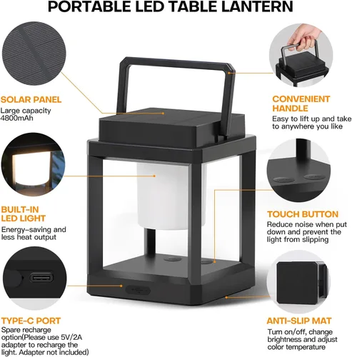 Vista 2 de Lámpara de mesa para exteriores con control táctil, impermeable, linterna de mesa LED para exteriores, 3000 K, 4500 K, 7000 K, temperatura