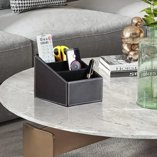 Vista 6 de Soporte para control remoto de TV con 3 compartimentos, almacenamiento de accesorios multimedia, caja de almacenamiento, estante de almacenamiento