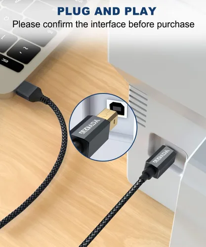 Vista 3 de AkoaDa Cable de impresora USB 2.0 de 20 pies, USB tipo A macho a B macho, cable de escáner de alta velocidad compatible con HP, Brother, Canon, Negro
