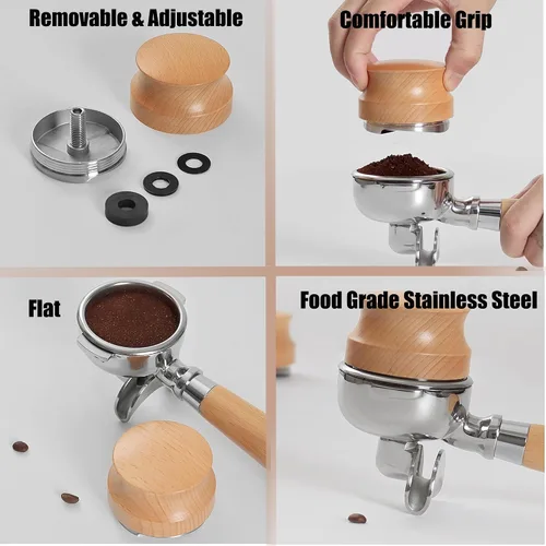 Vista 3 de Kit de accesorios para distribuidor de manipulación de espresso, estación de tampón de filtro de café de madera con cepillo de café, distribuidor