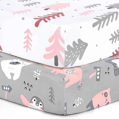 Vista 44 de Pack n Play Sheets BROLEX - Juego de 2 sábanas para cuna, juego de sábanas elásticas y portátiles para cuna, funda de colchón convertible