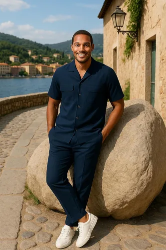 Vista 3 de STACY ADAMS Conjunto de camisa y pantalón de lino para hombre